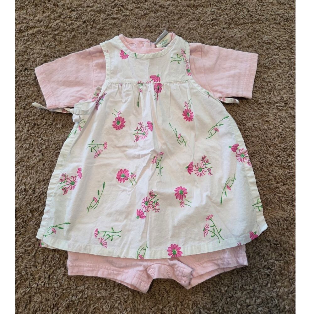 Okie Dokie 100% cotton vtg baby girls romper onsie apron floral pink 24 mths